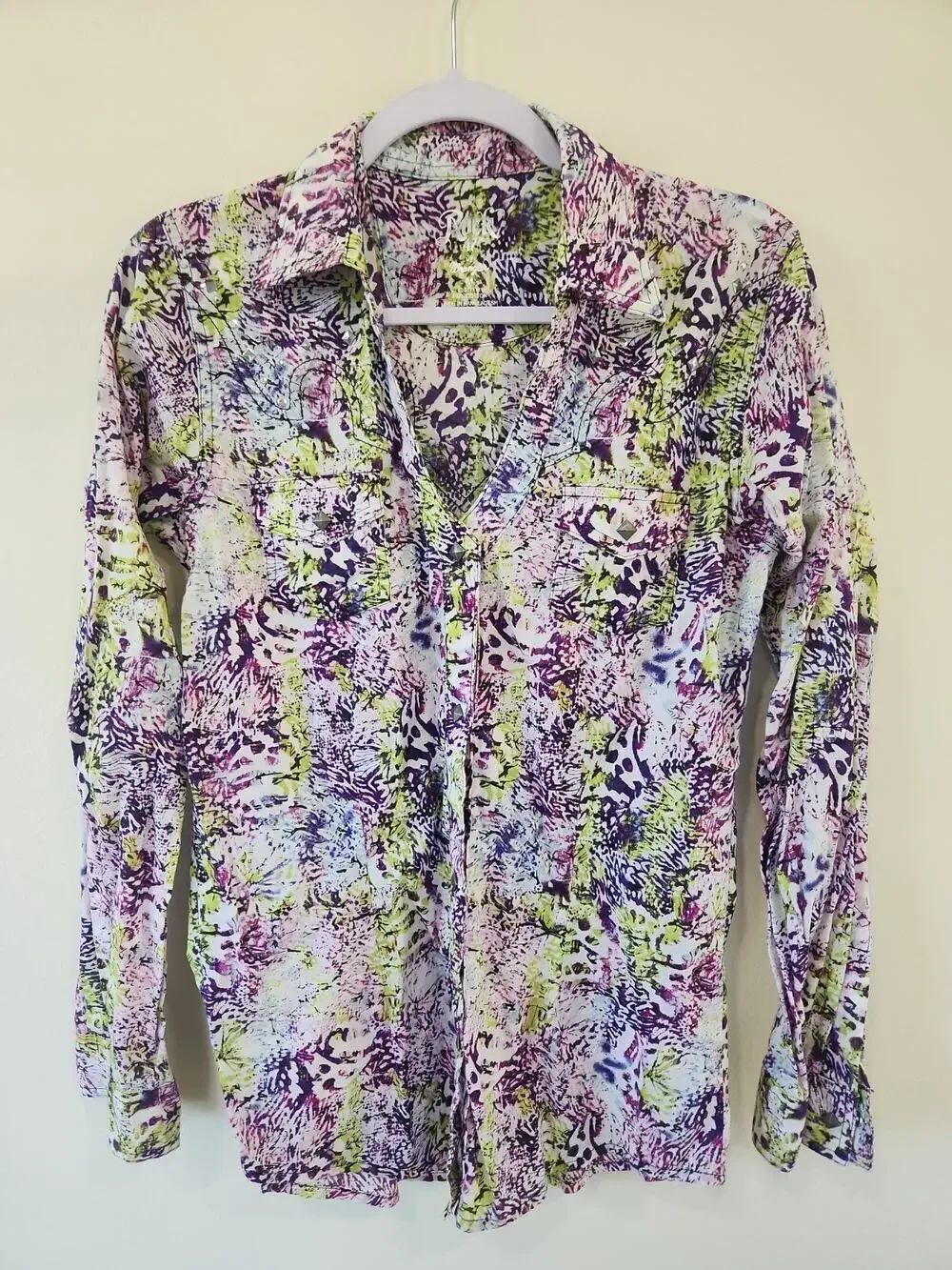 WRANGLER Rock 47 womens snap shirt western 100 cotton button print retro M